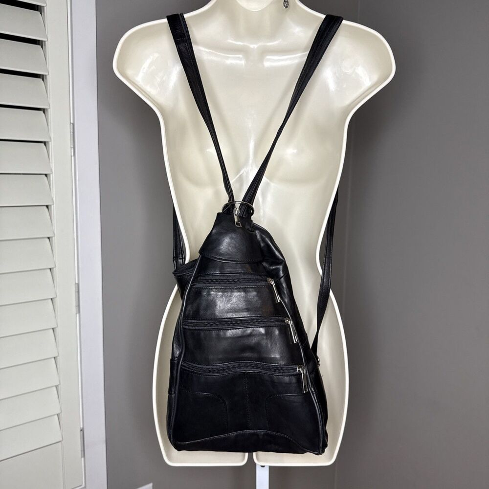 Genuine leather backpack purse convertible purse zippers crossbody shoulder